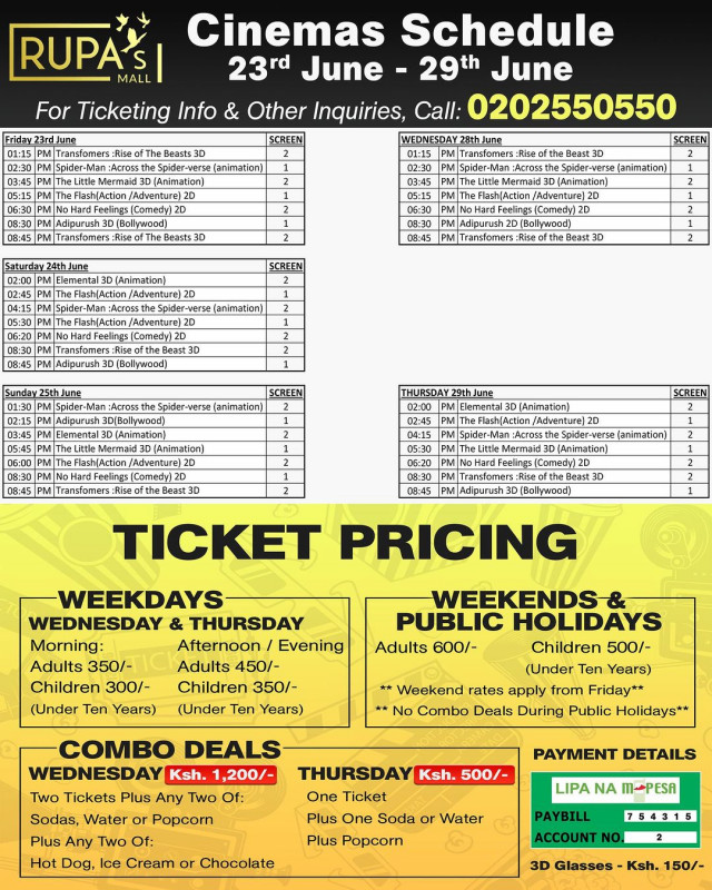 Weekly Movie Schedule Rupa’s Mall Cinemas Eldoret
