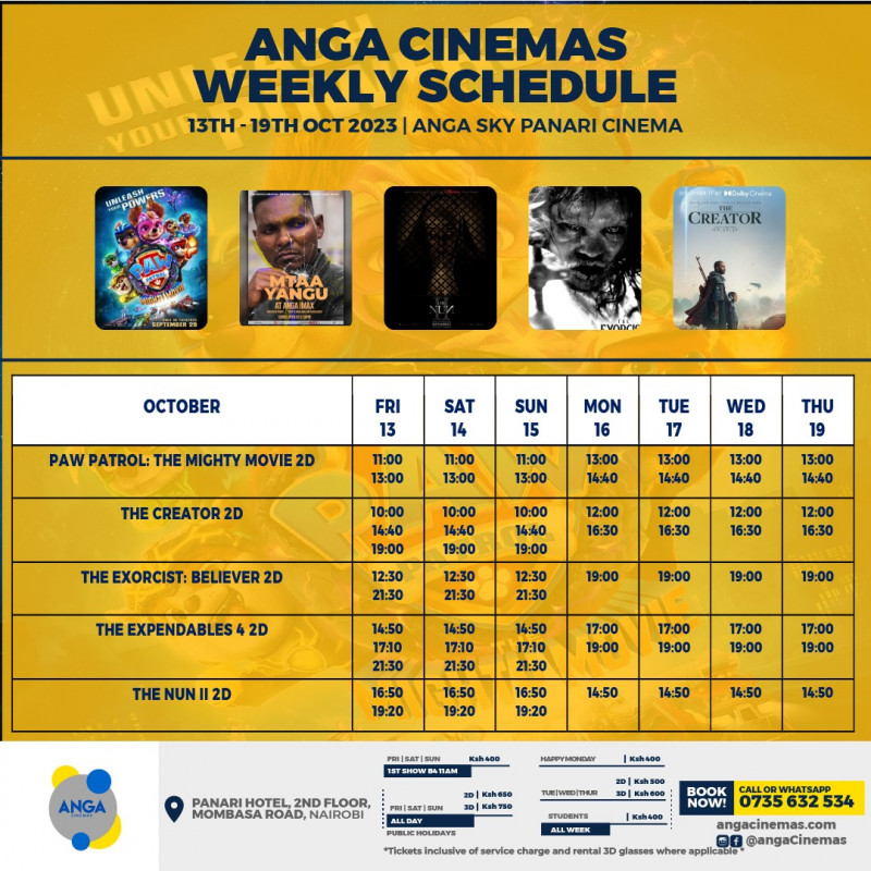 Weekly Movie Schedule Anga Sky Panari Cinema Panari Hotel Mombasa Road