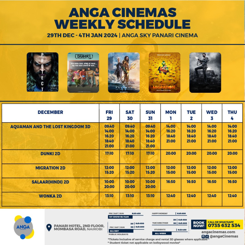 Weekly Movie Schedule Anga Sky Panari Cinema Panari Hotel Mombasa Road