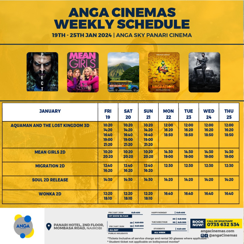 Weekly Movie Schedule Anga Sky Panari Cinema Panari Hotel Mombasa Road