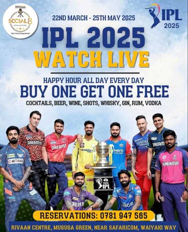 05-16 IPL 2025 Live Watch Party with Happy Hour at Social 8 Restaurant & Bar