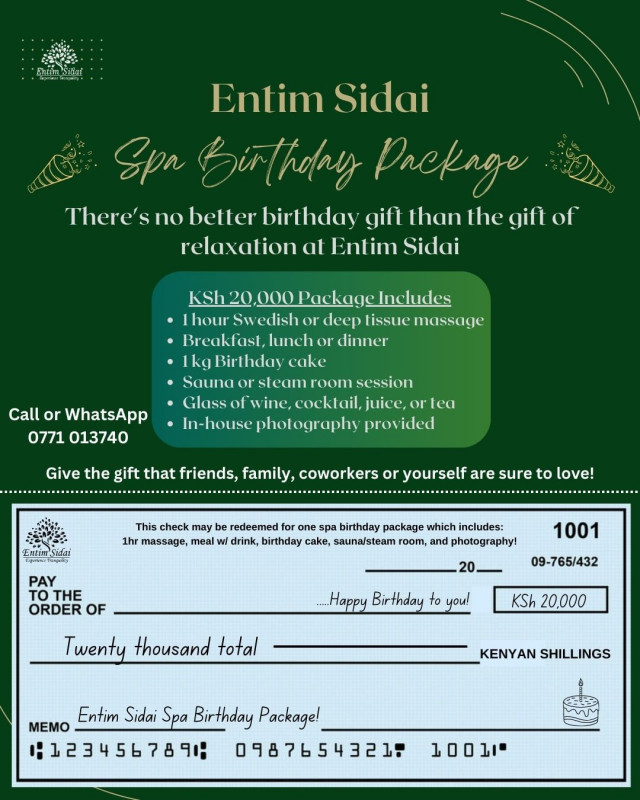 Spa Birthday Package Entim Sidai Nairobi
