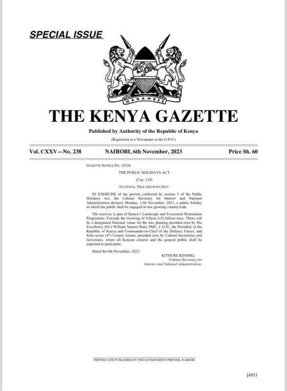 The Kenya Gazette Public Holidays Act