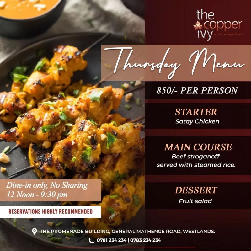 Thursday Menu The Copper Ivy Westlands