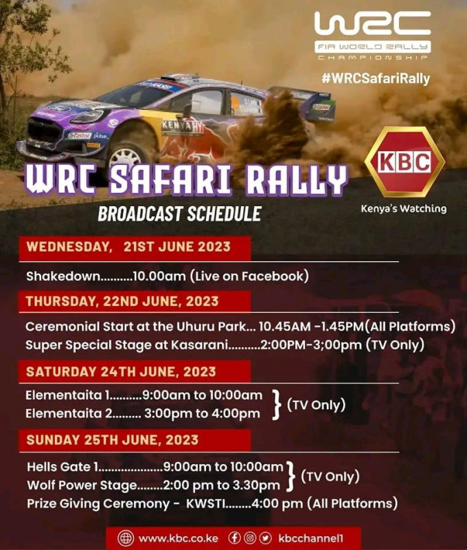 WRC Safari Rally Broadcast Schedule KBC